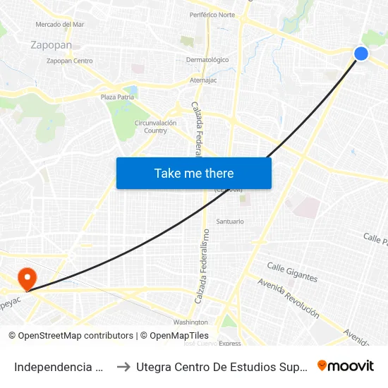Independencia Norte to Utegra Centro De Estudios Superiores map