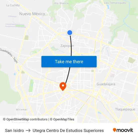 San Isidro to Utegra Centro De Estudios Superiores map