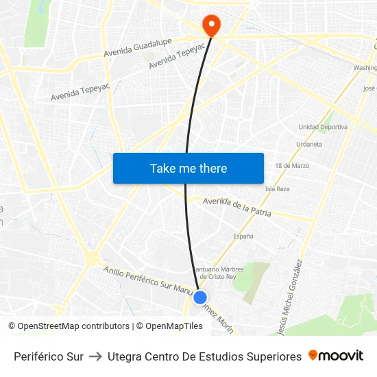 Periférico Sur to Utegra Centro De Estudios Superiores map