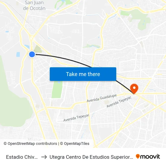 Estadio Chivas to Utegra Centro De Estudios Superiores map