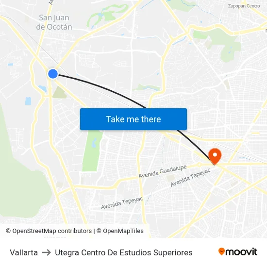 Vallarta to Utegra Centro De Estudios Superiores map