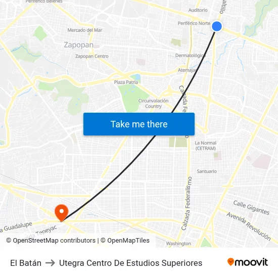El Batán to Utegra Centro De Estudios Superiores map