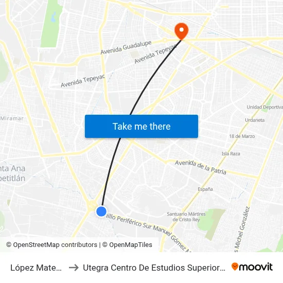 López Mateos to Utegra Centro De Estudios Superiores map