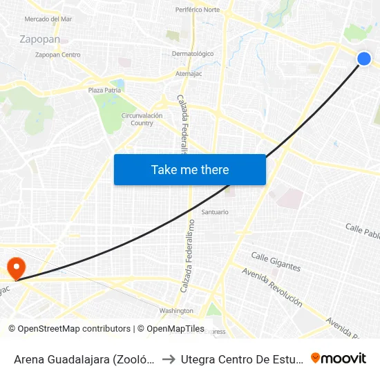 Arena Guadalajara (Zoológico Guadalajara) to Utegra Centro De Estudios Superiores map