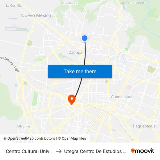 Centro Cultural Universitario to Utegra Centro De Estudios Superiores map