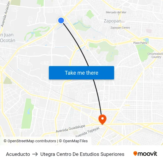 Acueducto to Utegra Centro De Estudios Superiores map