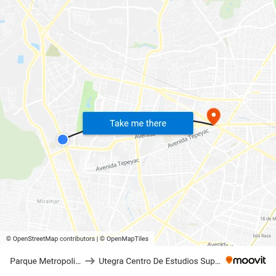 Parque Metropolitano to Utegra Centro De Estudios Superiores map
