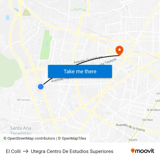 El Colli to Utegra Centro De Estudios Superiores map