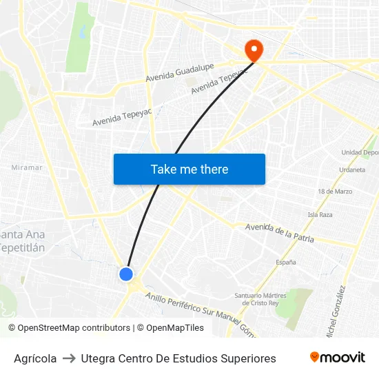 Agrícola to Utegra Centro De Estudios Superiores map