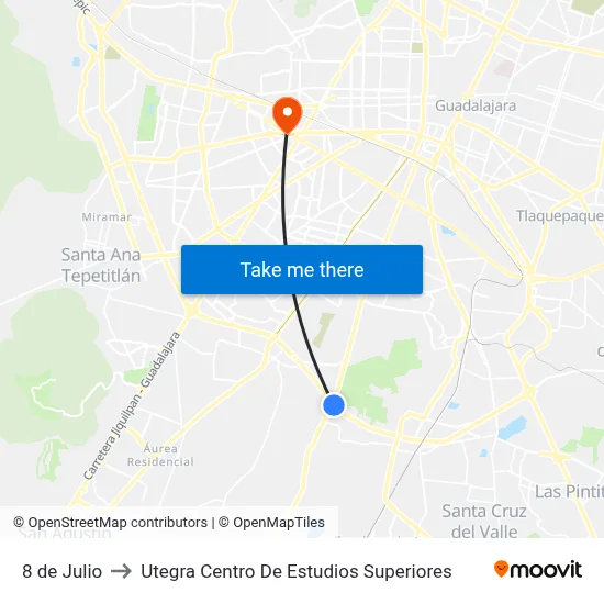 8 de Julio to Utegra Centro De Estudios Superiores map
