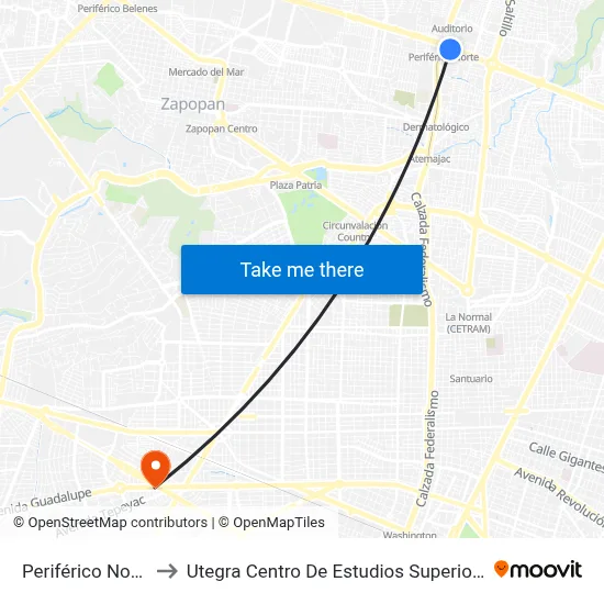 Periférico Norte to Utegra Centro De Estudios Superiores map