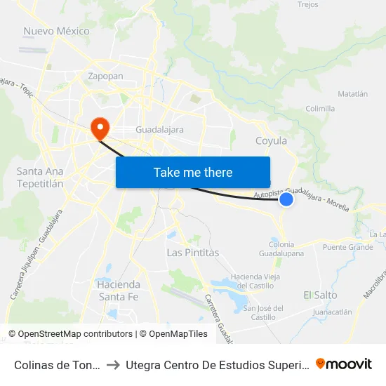Colinas de Tonalá to Utegra Centro De Estudios Superiores map