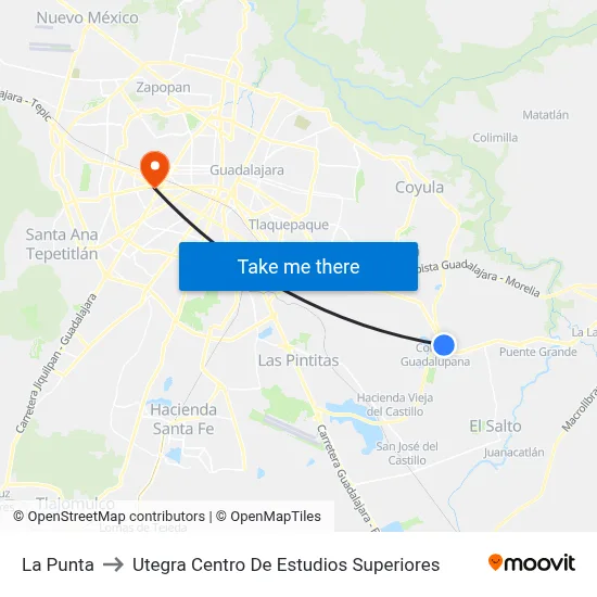 La Punta to Utegra Centro De Estudios Superiores map