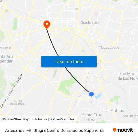 Artesanos to Utegra Centro De Estudios Superiores map