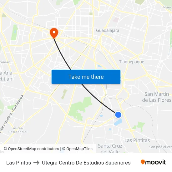 Las Pintas to Utegra Centro De Estudios Superiores map