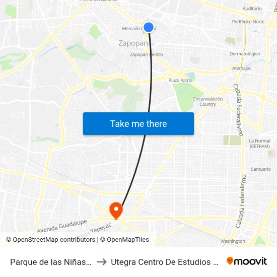 Parque de las Niñas y Niños to Utegra Centro De Estudios Superiores map