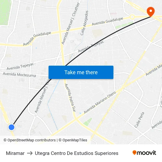 Miramar to Utegra Centro De Estudios Superiores map