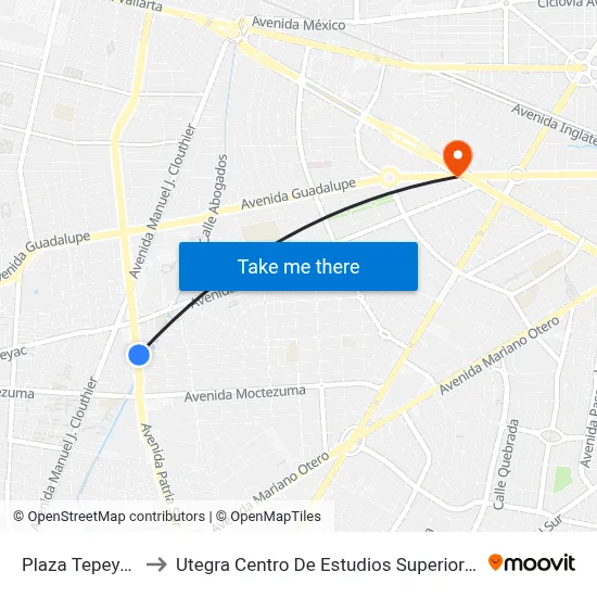 Plaza Tepeyac to Utegra Centro De Estudios Superiores map