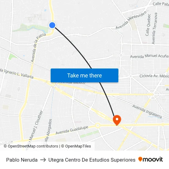 Pablo Neruda to Utegra Centro De Estudios Superiores map