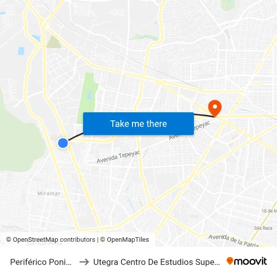 Periférico Poniente to Utegra Centro De Estudios Superiores map