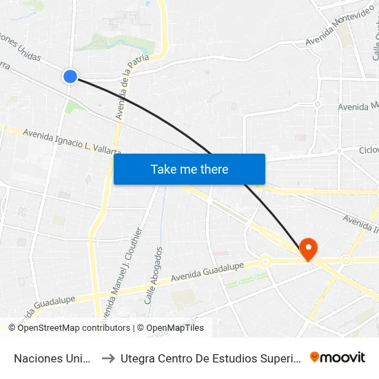 Naciones Unidas to Utegra Centro De Estudios Superiores map