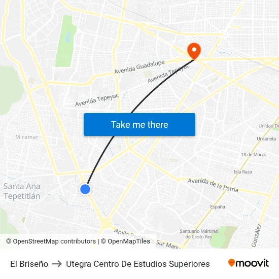 El Briseño to Utegra Centro De Estudios Superiores map
