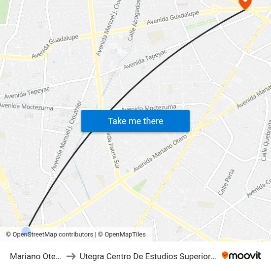 Mariano Otero to Utegra Centro De Estudios Superiores map