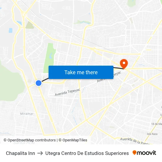 Chapalita Inn to Utegra Centro De Estudios Superiores map