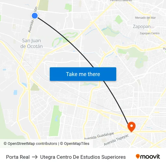 Porta Real to Utegra Centro De Estudios Superiores map