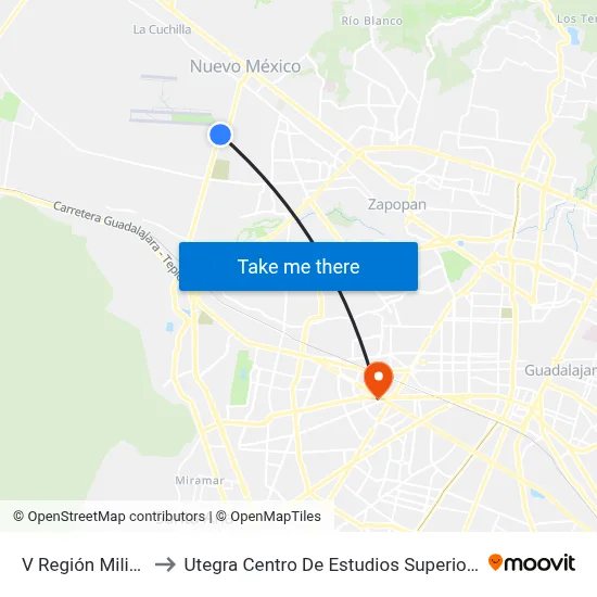V Región Militar to Utegra Centro De Estudios Superiores map