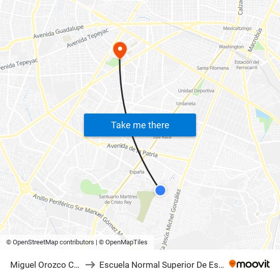 Miguel Orozco Camacho to Escuela Normal Superior De Especialidades map