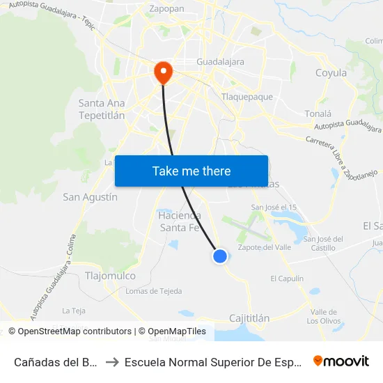 Cañadas del Bosque to Escuela Normal Superior De Especialidades map