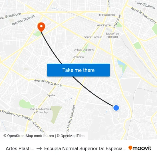 Artes Plásticas to Escuela Normal Superior De Especialidades map