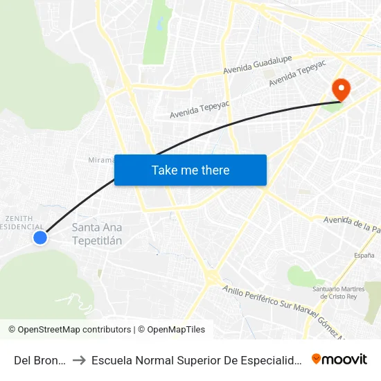 Del Bronce to Escuela Normal Superior De Especialidades map