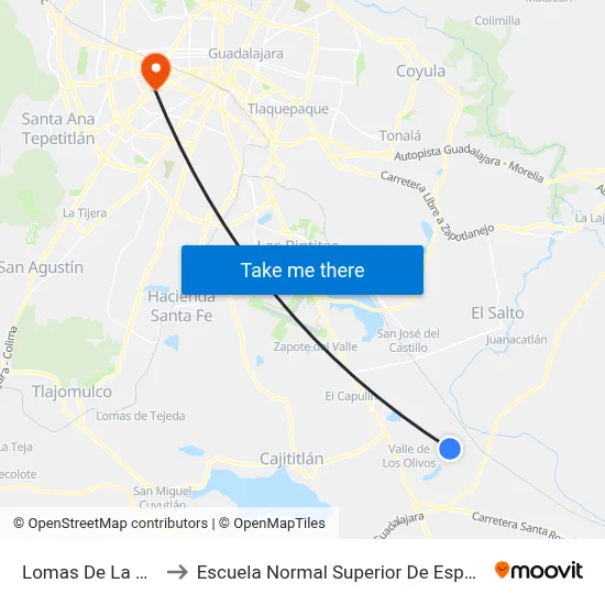 Lomas De La Capilla to Escuela Normal Superior De Especialidades map