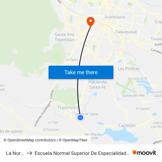 La Noria to Escuela Normal Superior De Especialidades map