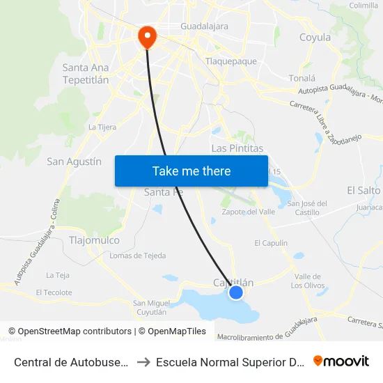 Central de Autobuses de Cajititlán to Escuela Normal Superior De Especialidades map