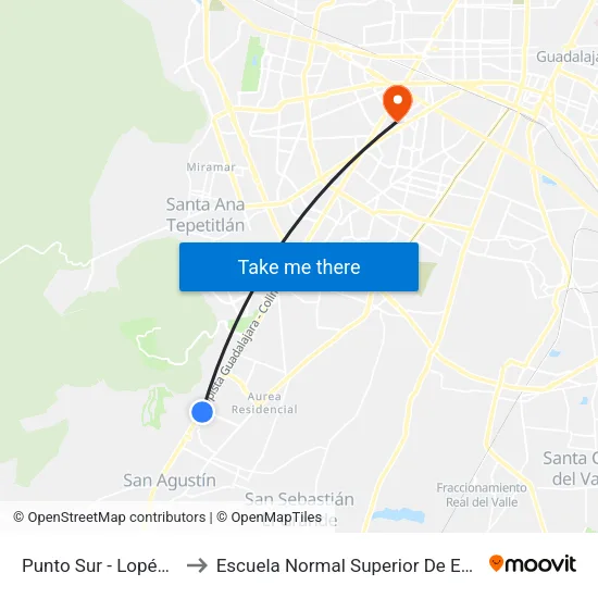 Punto Sur - López Mateos to Escuela Normal Superior De Especialidades map