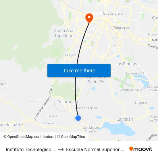Instituto Tecnológico De Tlajomulco to Escuela Normal Superior De Especialidades map