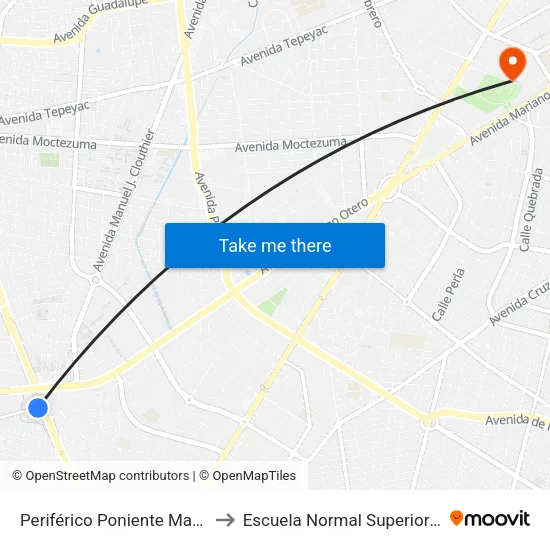 Periférico Poniente Manuel Gómez Morin to Escuela Normal Superior De Especialidades map