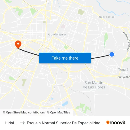 Hidalgo to Escuela Normal Superior De Especialidades map