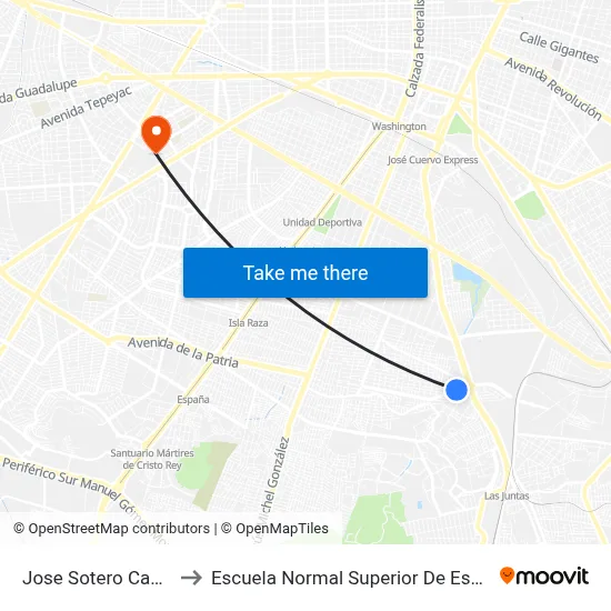 Jose Sotero Castañeda to Escuela Normal Superior De Especialidades map