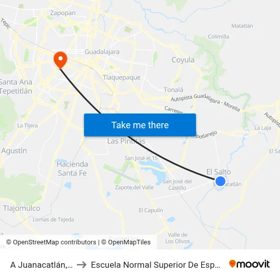 A Juanacatlán, 200b to Escuela Normal Superior De Especialidades map