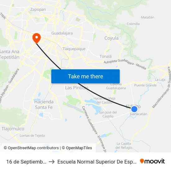 16 de Septiembre 184 to Escuela Normal Superior De Especialidades map