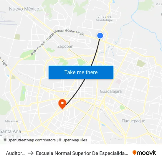 Auditorio to Escuela Normal Superior De Especialidades map