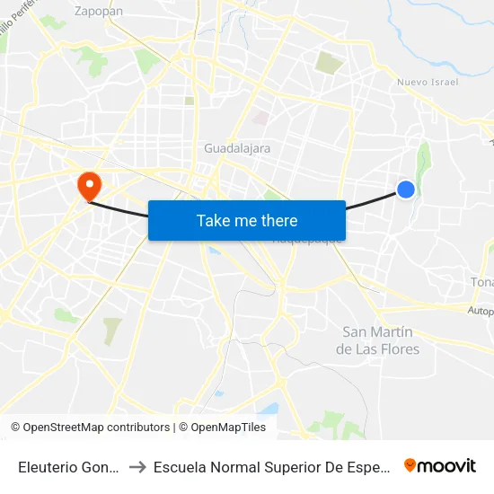 Eleuterio González to Escuela Normal Superior De Especialidades map