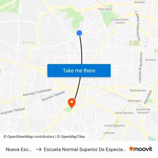 Nueva Escocia to Escuela Normal Superior De Especialidades map