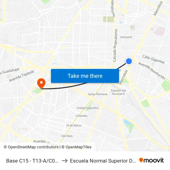 Base C15 - T13-A/C02 - T13-A/C03 to Escuela Normal Superior De Especialidades map