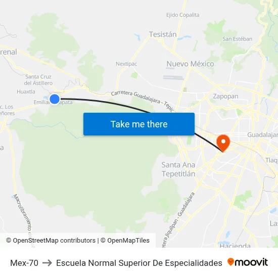 Mex-70 to Escuela Normal Superior De Especialidades map