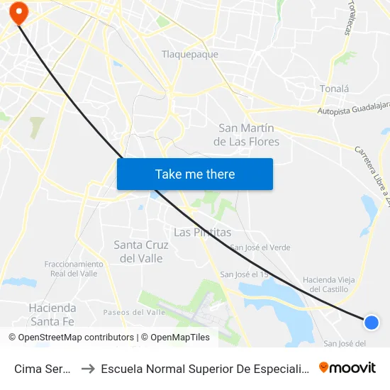 Cima Serena to Escuela Normal Superior De Especialidades map
